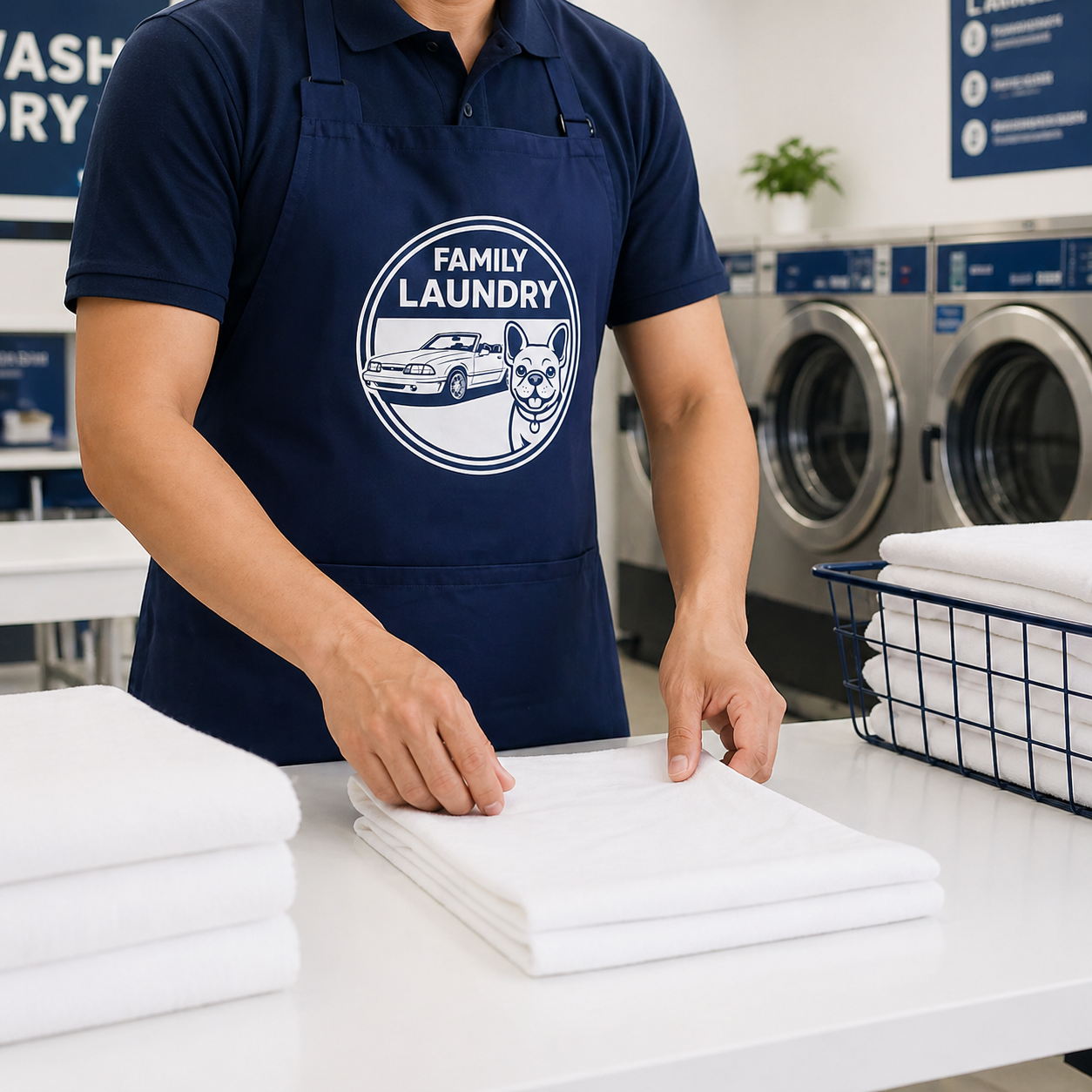Family Laundry attendant with logo
